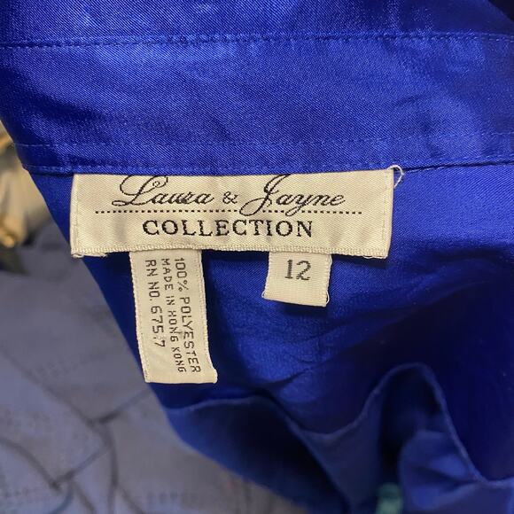 Vintage Laura & Jayne Blue Satin Blouse 80s Puff Sleeve Button Up 12 Hong Kong - Picture 4 of 9
